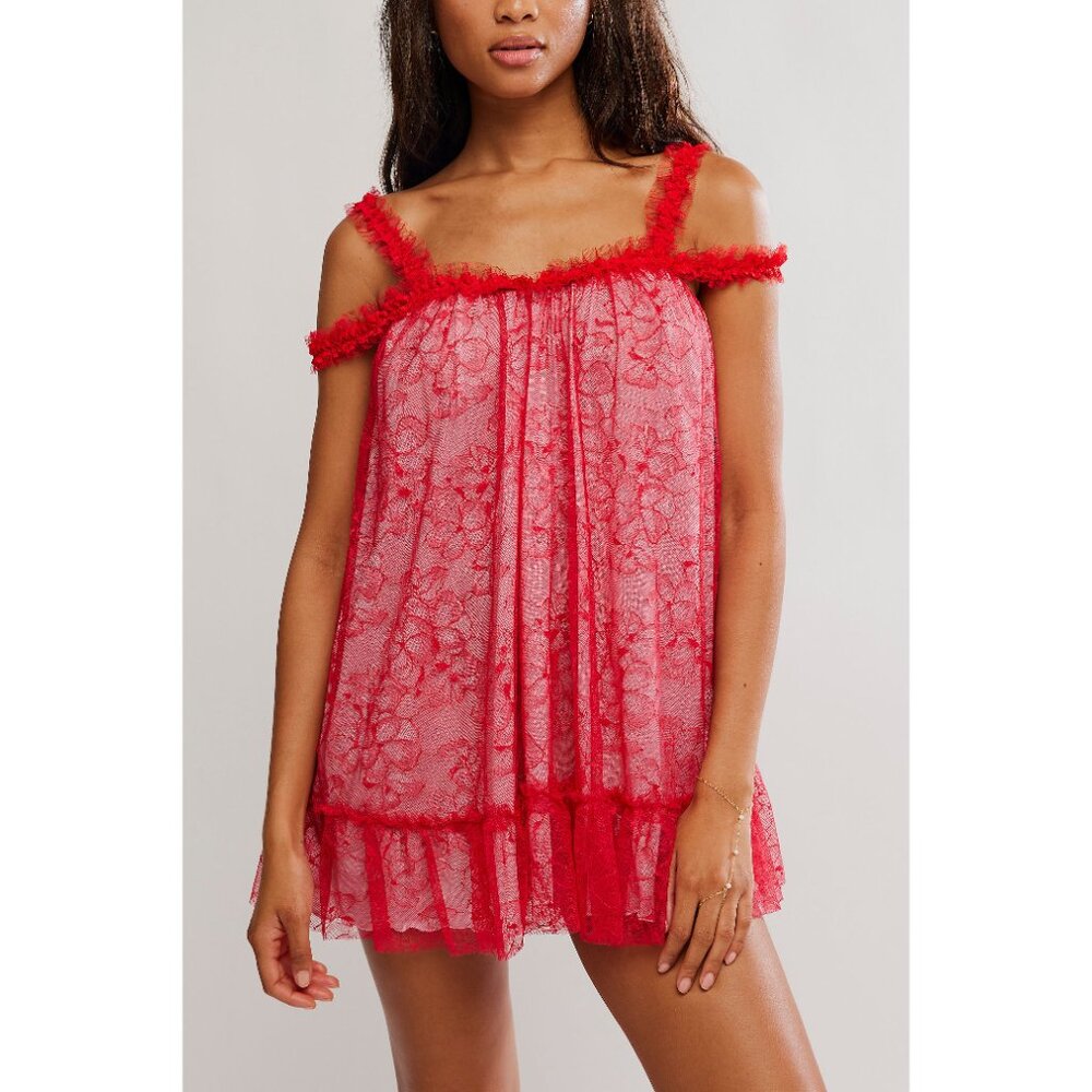 Red Lace Babydoll Chemise Slip dress - Women's Intimates XS NEW